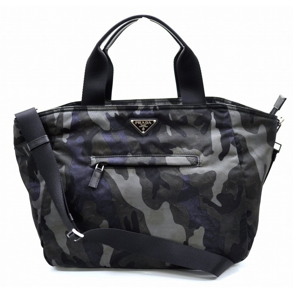 Prada Nylon Leather 2way Camouflage Tote Shoulder Bag Dark Green - Picture 1 of 9
